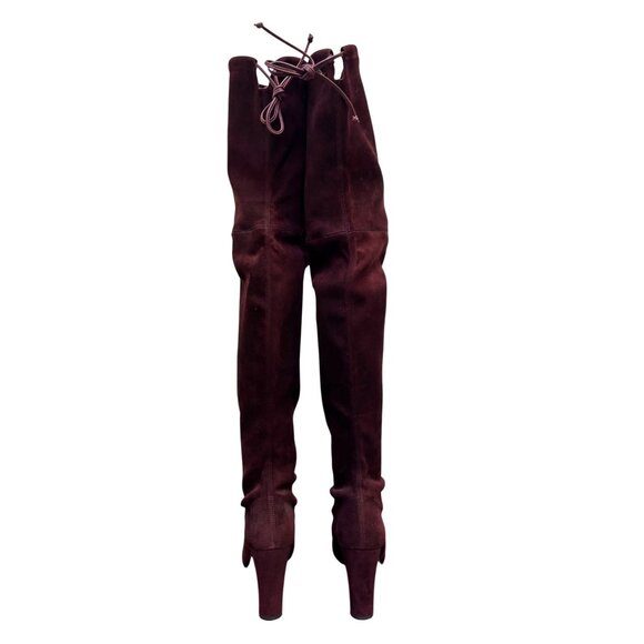 Stuart Weitzman Suede Over-The-Knee Boots In Wine With Block Heel Size 7 - Picture 4 of 11